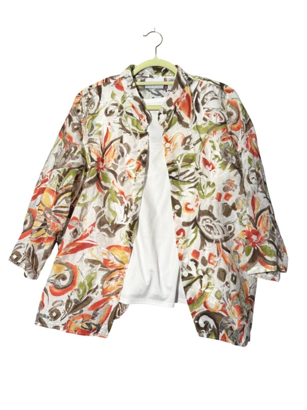 Alfred Dunner Women's Shirt Tank Set 16P Multicolor Floral Sheer 2-in-1Blouse